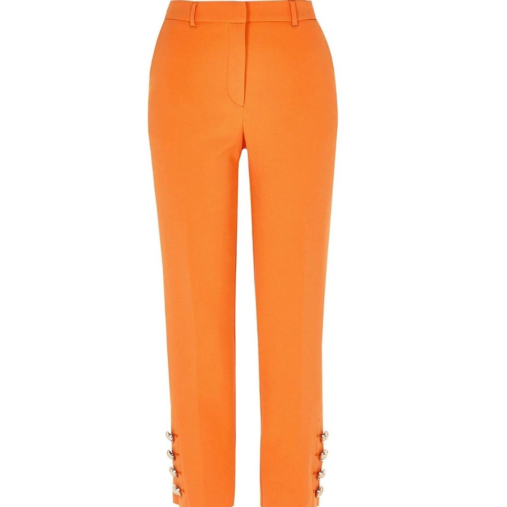 River Island Size US 6 (UK 10) ORANGE GOLD TONE BUTTON CIGARETTE TROUSERS